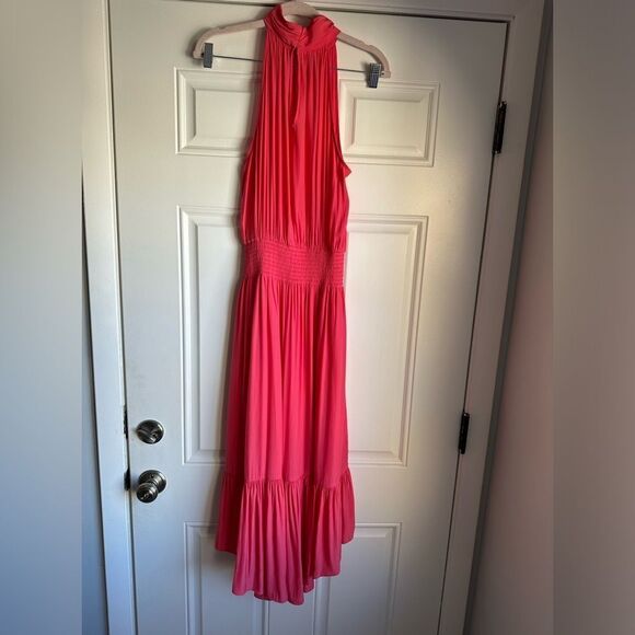 RAMY BROOK SIZE L Annette Halter Midi Dress In Punch PINK eyelet embroidered - Picture 8 of 11